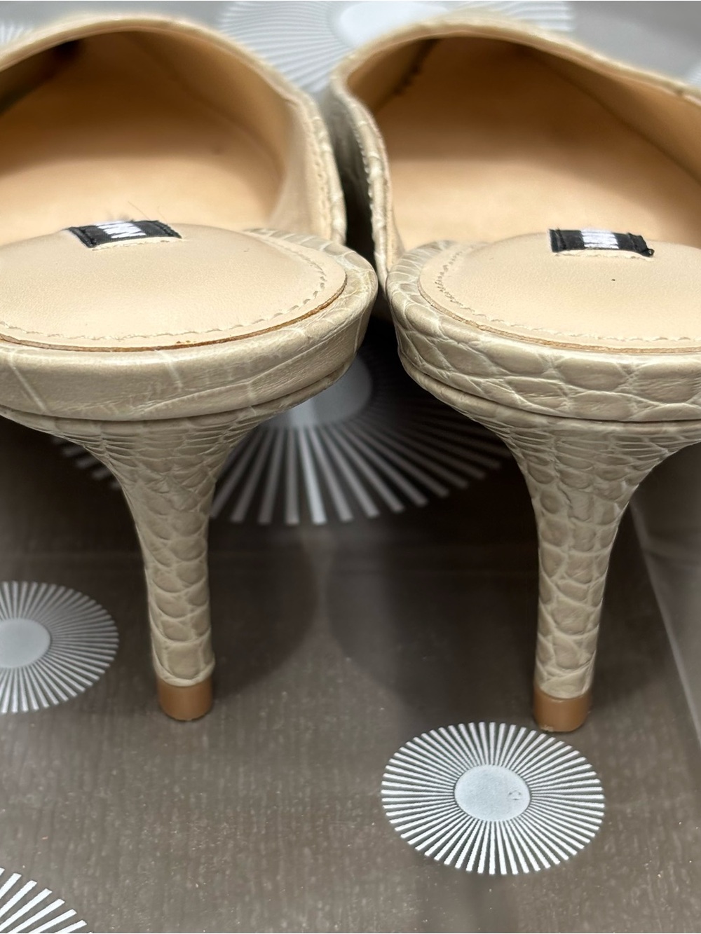 Nine West Taupe Croc-Embossed Angle Pointed Toe Slip-On Heeled Mules - Picture 9 of 16